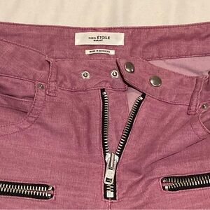 Isabel Marant Etoile Ivo Pink Moto Zip Corduroy Cropped Ankle Pants, Size 40